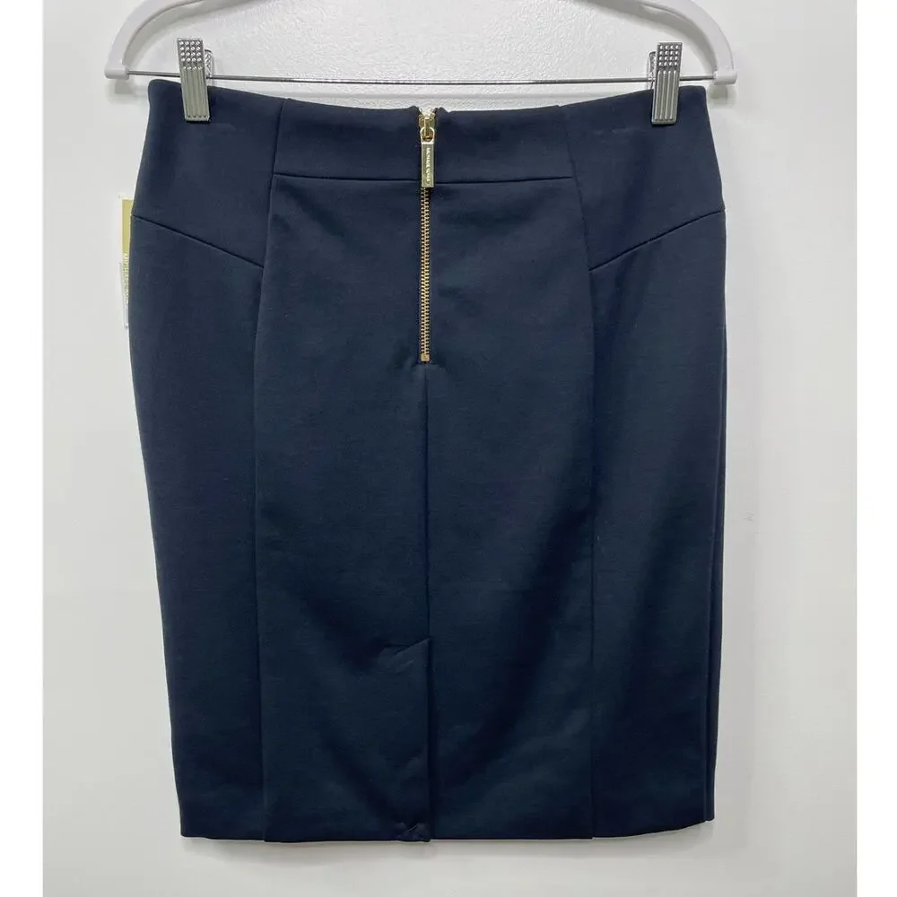 Michael Kors Straight Pencil Skirt Pull On Jersey Knit Navy Blue Womens Sz 8 NWT